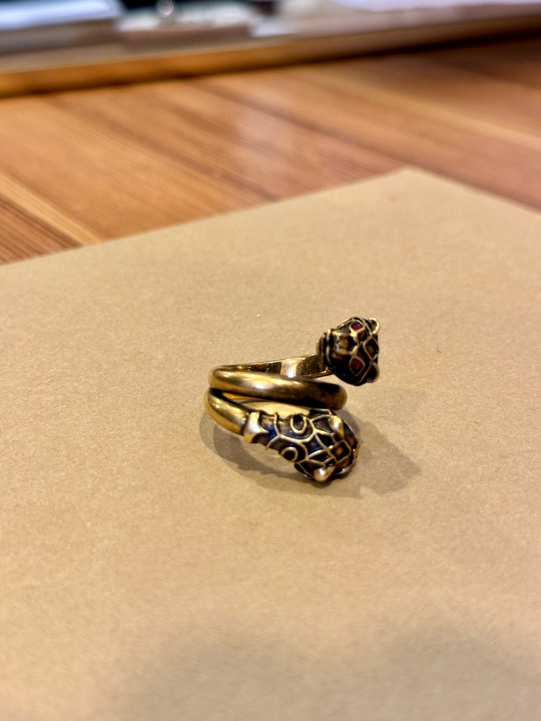 Gucci Gold-Tone Double Snake Ring With Enamel Accents